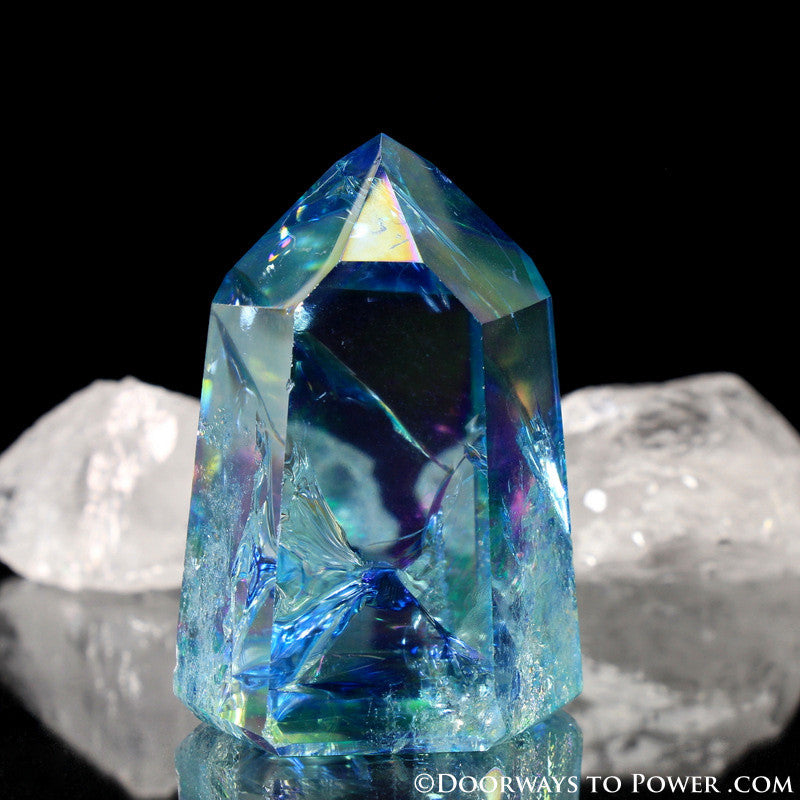 Aqua Aura Quartz Temple Heart Dow Crystal Point
