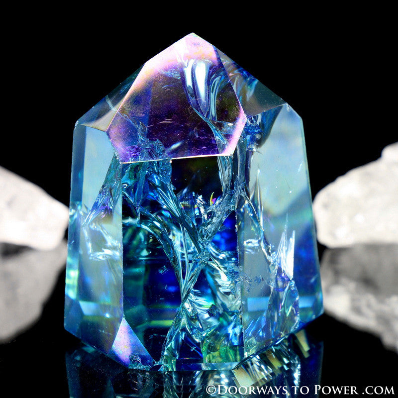 Aqua Aura Quartz Temple Heart Dow Crystal Point