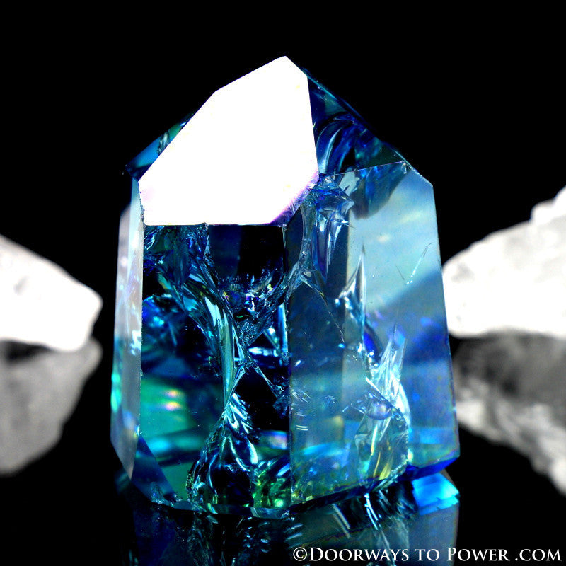 Aqua Aura Quartz Temple Heart Dow Crystal Point