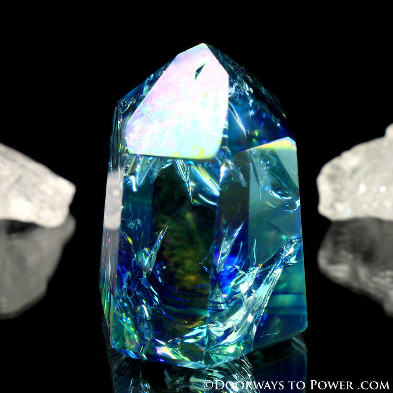 Aqua Aura Quartz Temple Heart Dow Crystal Point