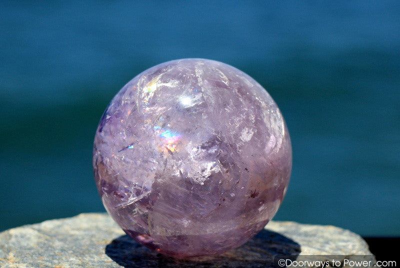 John of God Amethyst Violet Flame Devic Temple Crystal Sphere w/ Rainbows