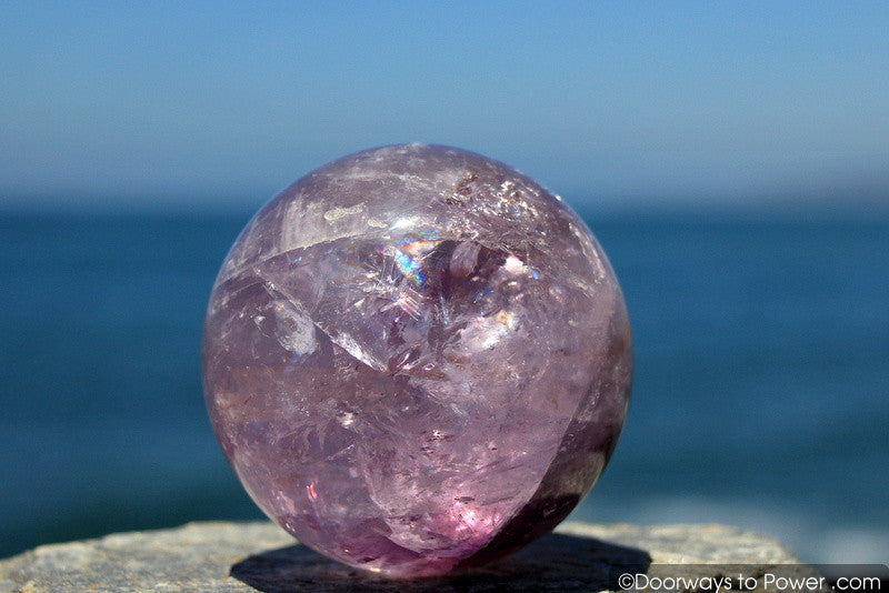 John of God Amethyst Violet Flame Devic Temple Crystal Sphere w/ Rainbows