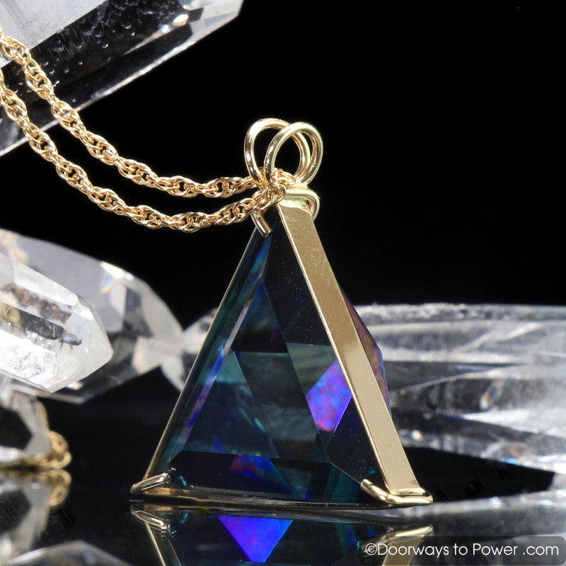 Aqua Aura Star of David Vogel Crystal Triangle Pendant 14k Gold