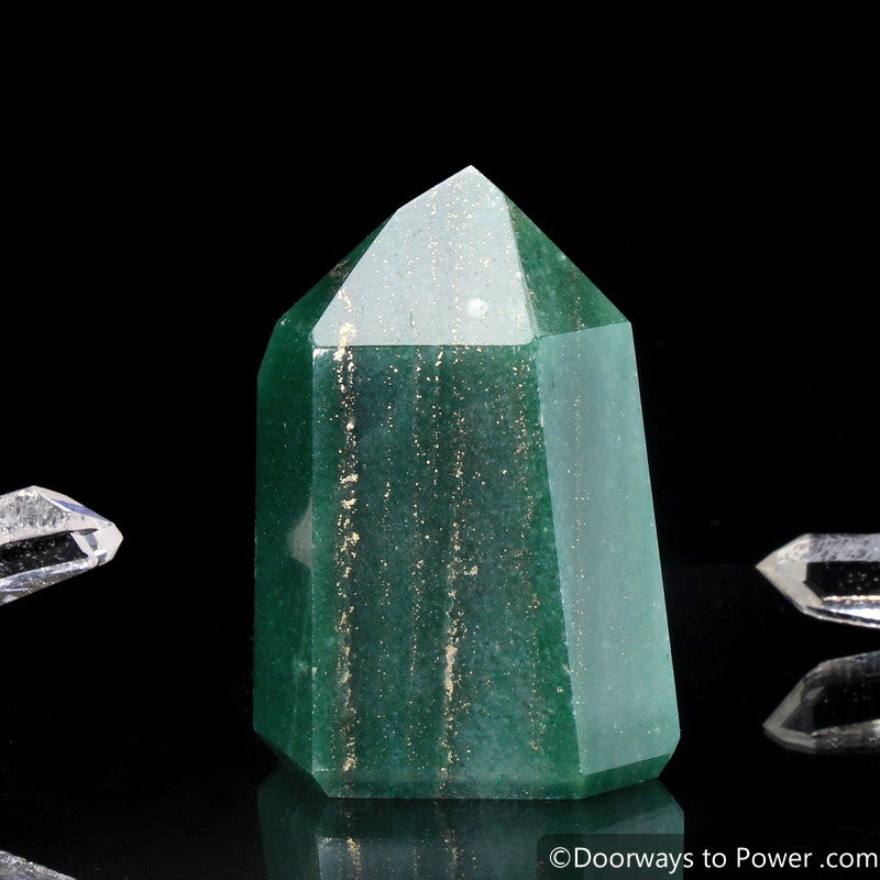 John of God Green Aventurine Master Dow Casa Crystal Point w/ Pyrite
