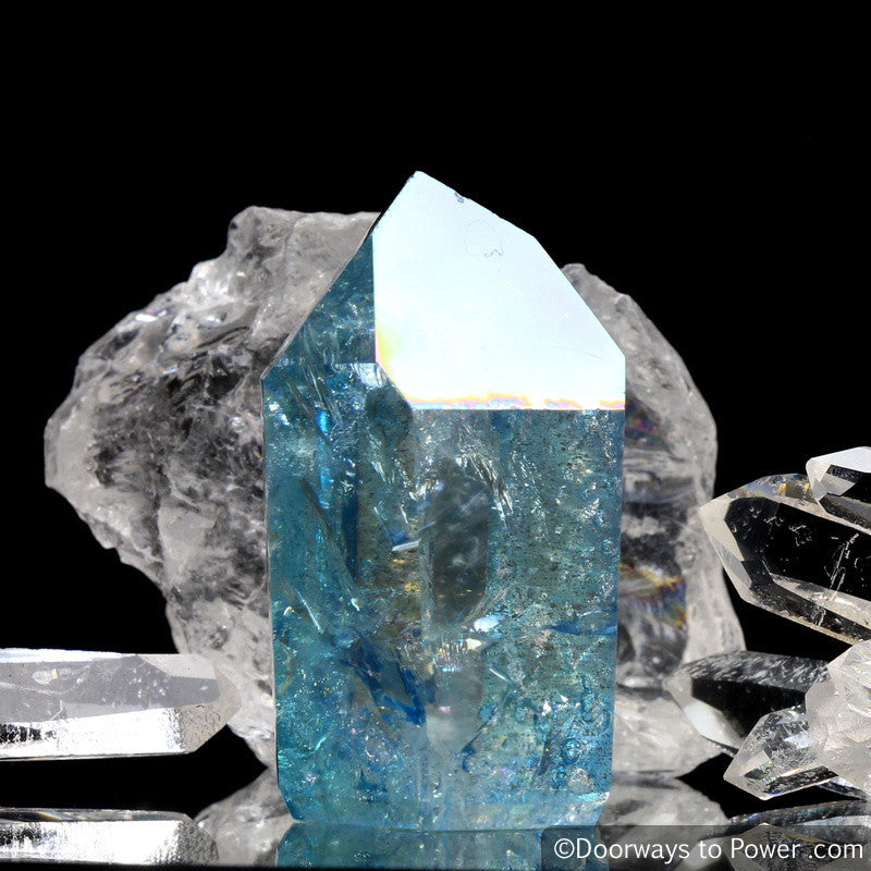 Aqua Aura Quartz Temple Heart Dow Crystal Point w/ Rainbows