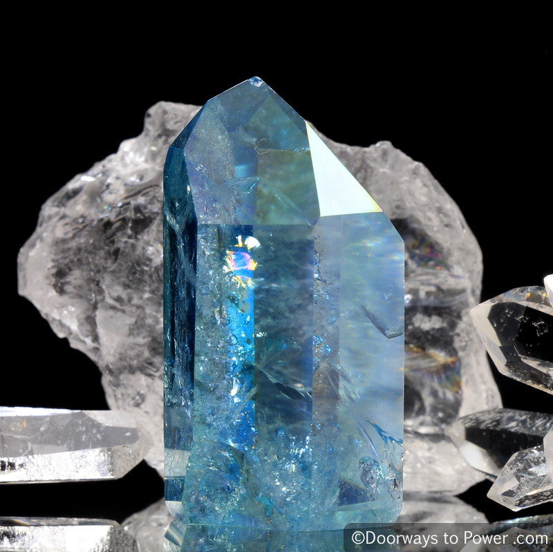 Aqua Aura Quartz Temple Heart Dow Crystal Point w/ Rainbows