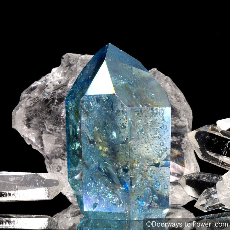 Aqua Aura Quartz Temple Heart Dow Crystal Point w/ Rainbows
