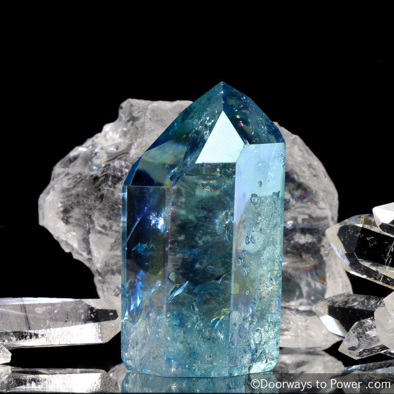Aqua Aura Quartz Temple Heart Dow Crystal Point w/ Rainbows