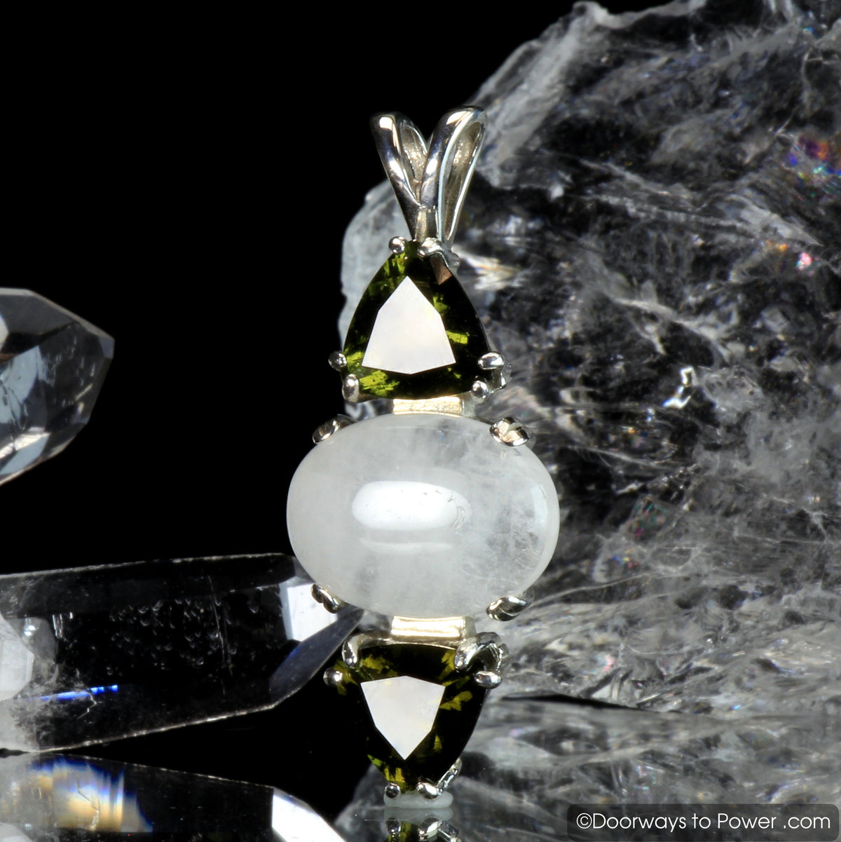 Azeztulite & Moldavite Gemstone Pendant .925 SS A +++ Top Quality