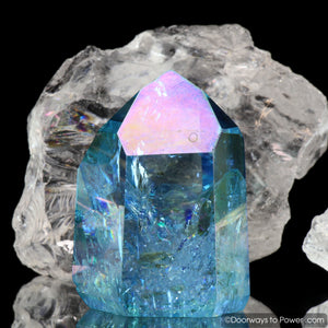 Aqua Aura Quartz Temple Heart Dow Crystal Point w/ Rainbows