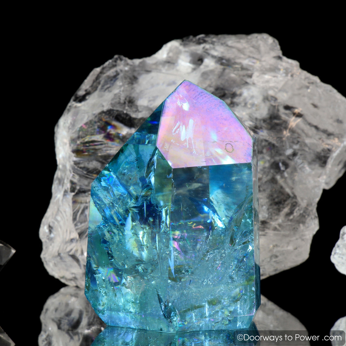 Aqua Aura Quartz Temple Heart Dow Crystal Point w/ Rainbows