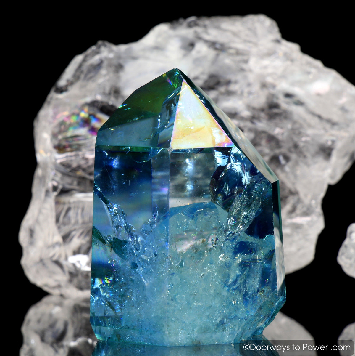 Aqua Aura Quartz Temple Heart Dow Crystal Point w/ Rainbows