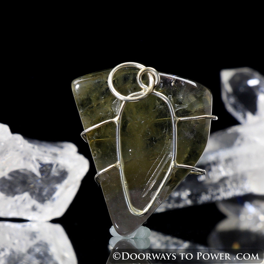 Emerald Auralite Wire Wrap Pendant .925 SS