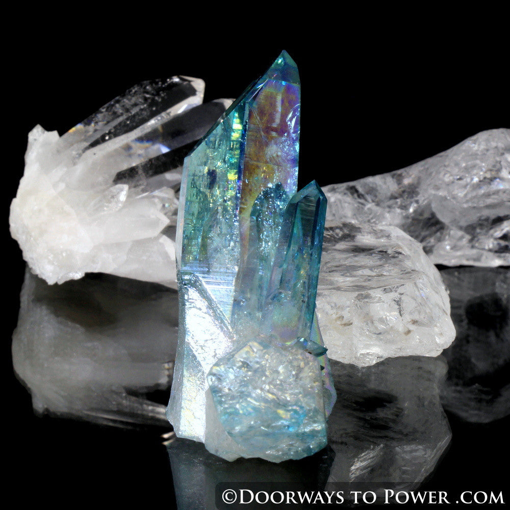 Aqua Aura Quartz Record Keeper Crystal w/ Twin
