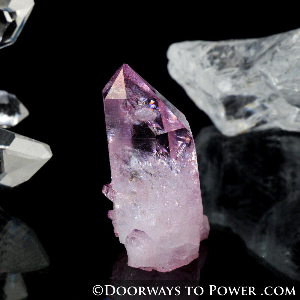 Radiant Rose Aura Arkansas Quartz Crystal Point w/ Rainbows