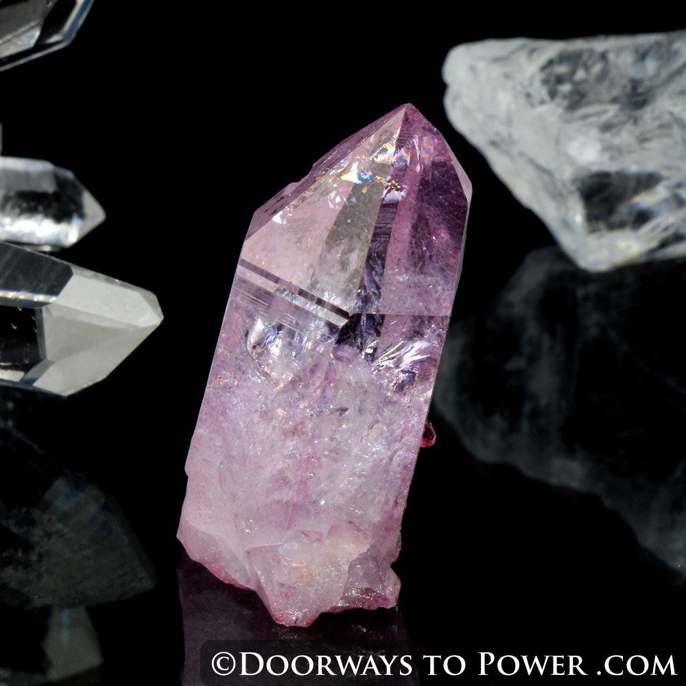 Radiant Rose Aura Arkansas Quartz Crystal Point w/ Rainbows