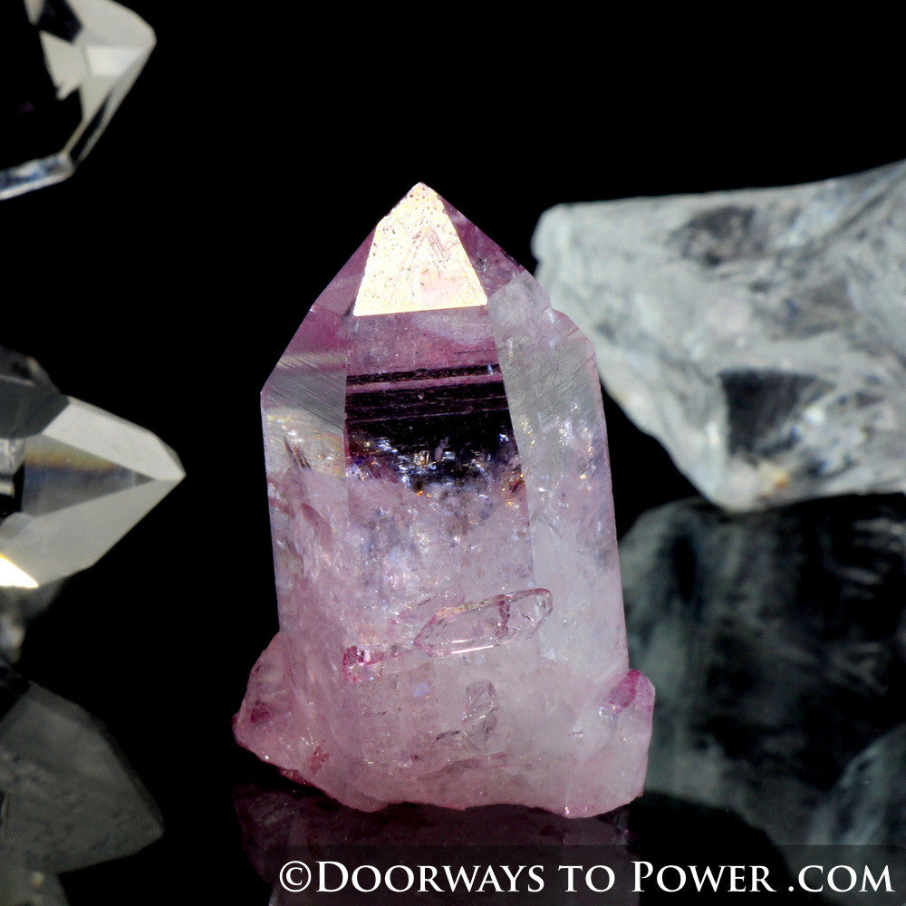Radiant Rose Aura Arkansas Quartz Crystal Point w/ Rainbows