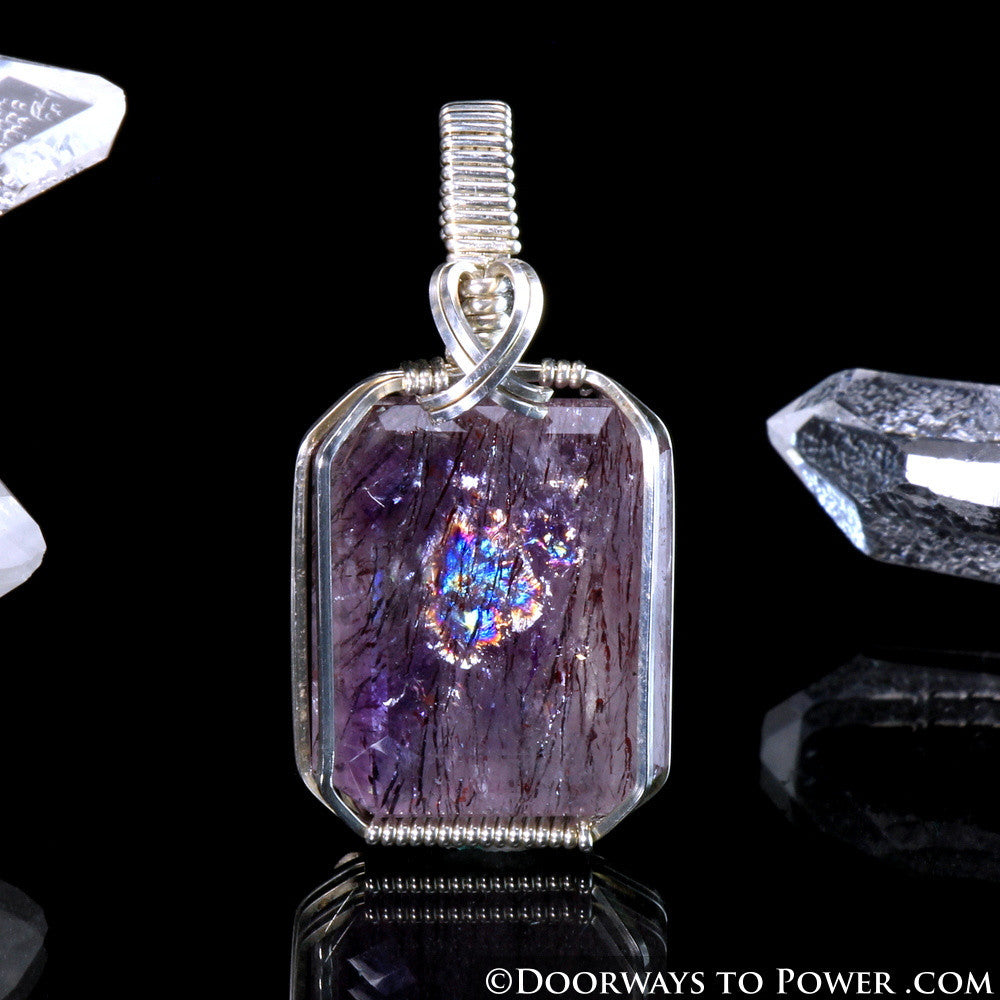 Melody Stone Super 7 Pendant w/ Rainbows .925 SS Wire Wrap