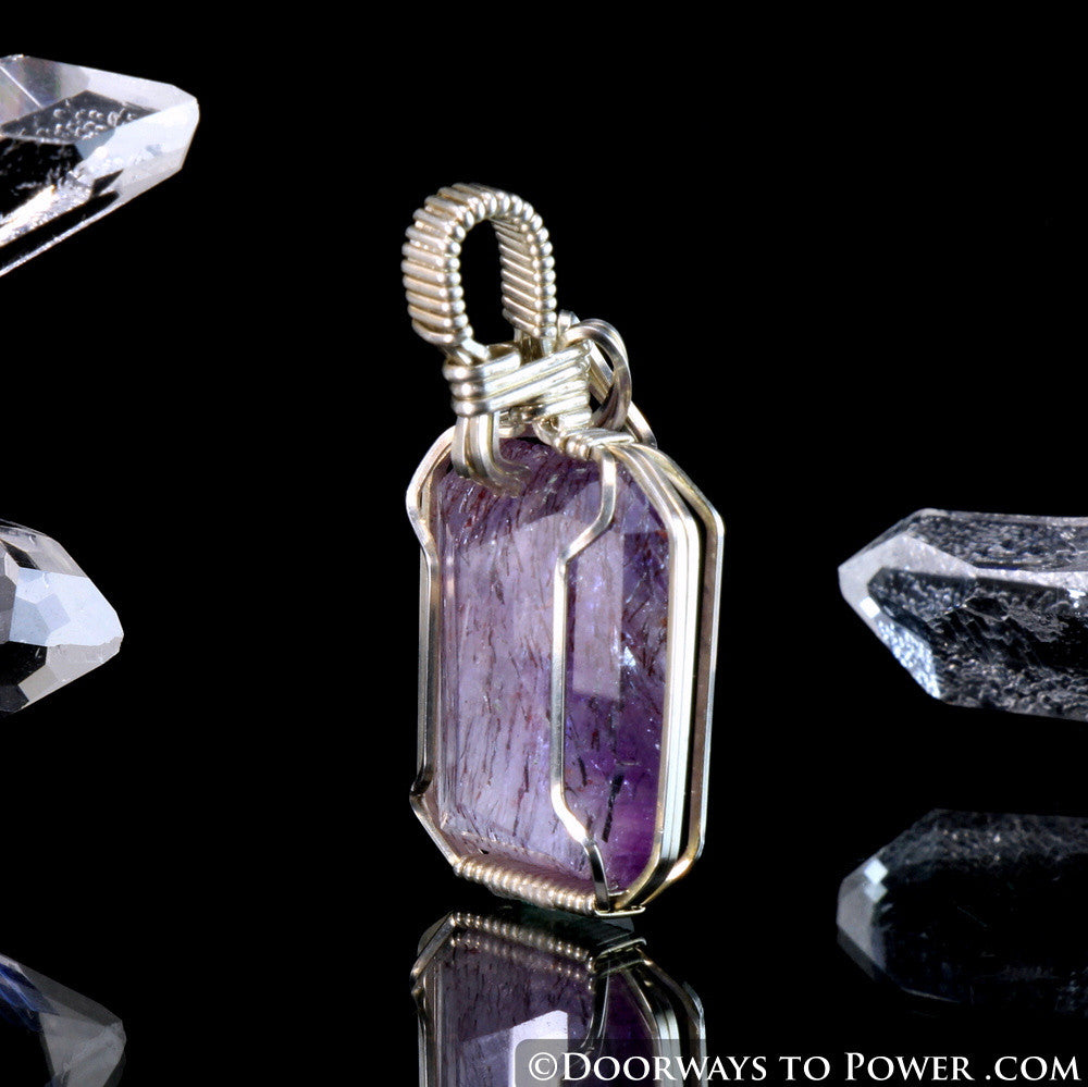 Melody Stone Super 7 Pendant w/ Rainbows .925 SS Wire Wrap