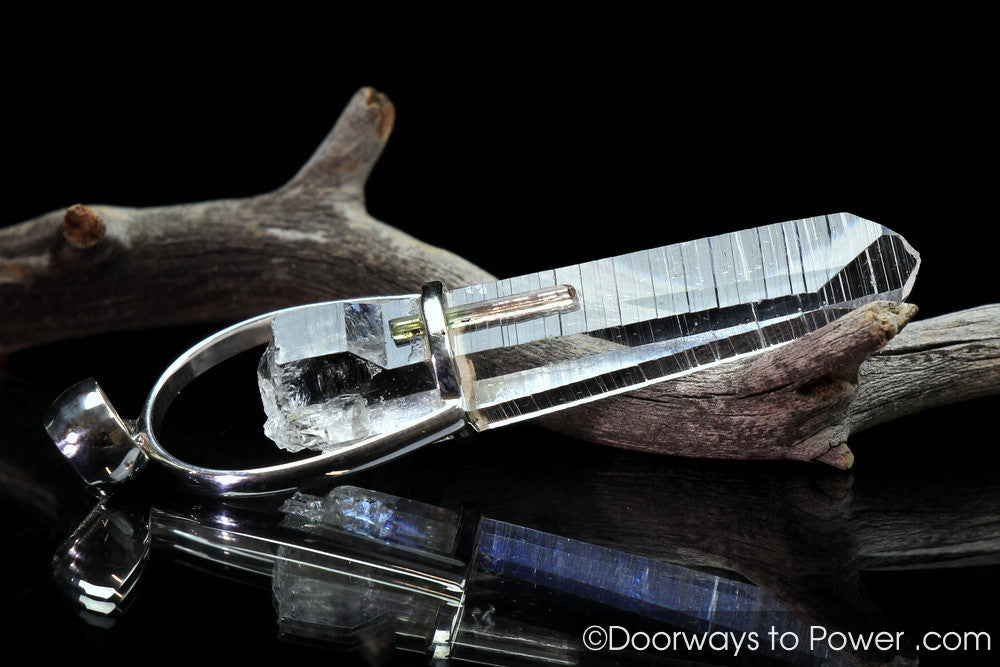 Colombian Lemurian Channeling Crystal Pendant w/ Watermelon Tourmaline .925 SS