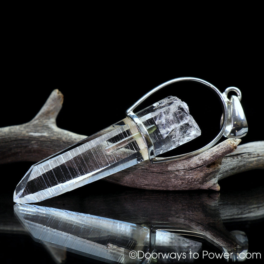 Colombian Lemurian Channeling Crystal Pendant w/ Watermelon Tourmaline .925 SS