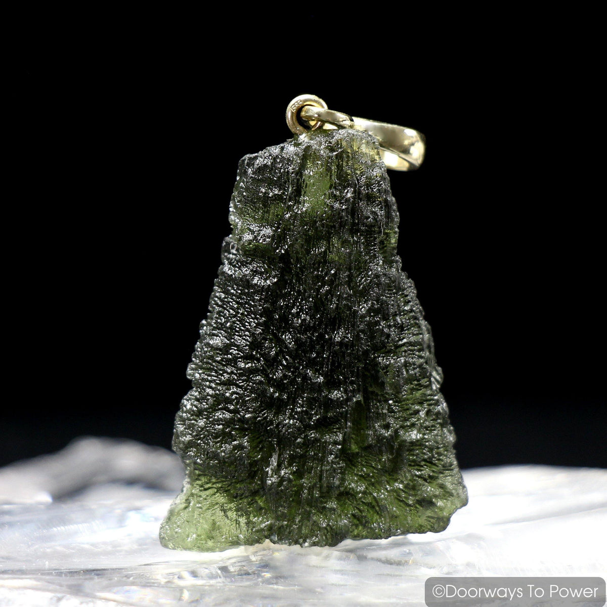 Moldavite Tektite Pendant in 14k Gold