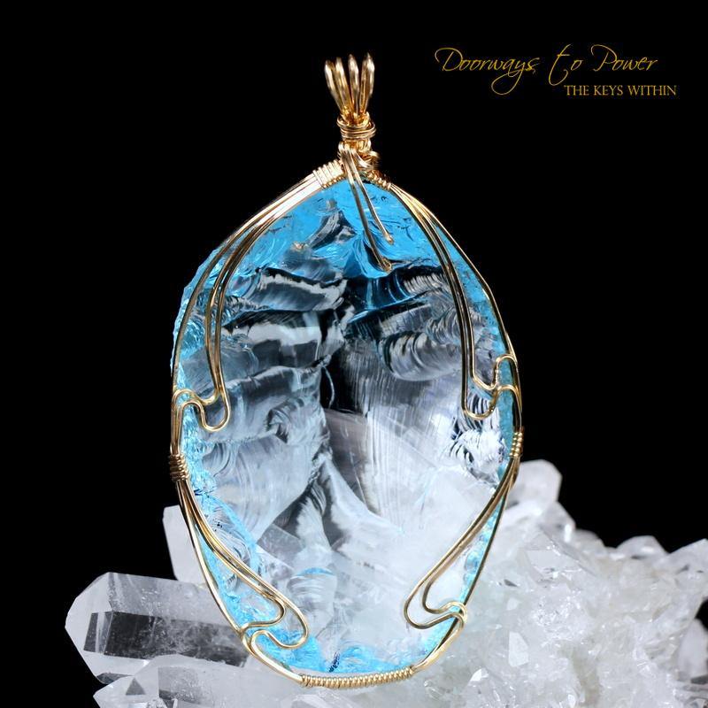 Blue Prism of Lyra Andara Crystal Pendant 7th Density 14k