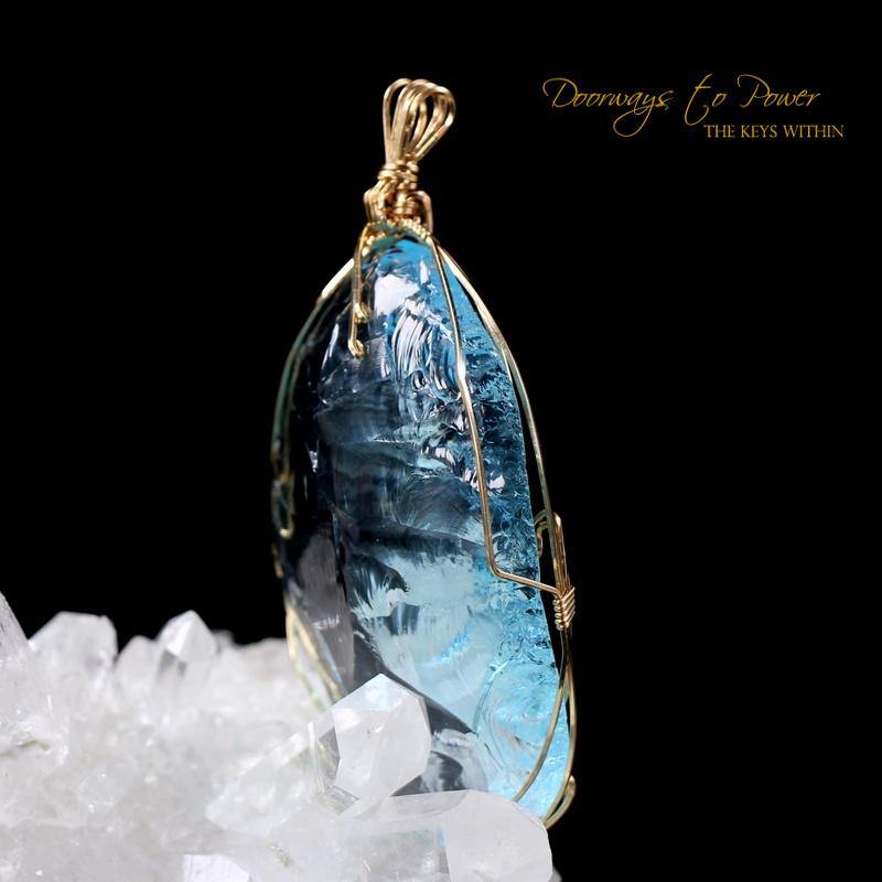 Blue Prism of Lyra Andara Crystal Pendant 7th Density 14k
