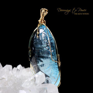 Blue Prism of Lyra Andara Crystal Pendant 7th Density 14k
