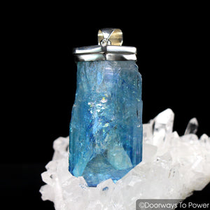 Aqua Aura Quartz Danburite Crystal Pendant with Master Record Keeper