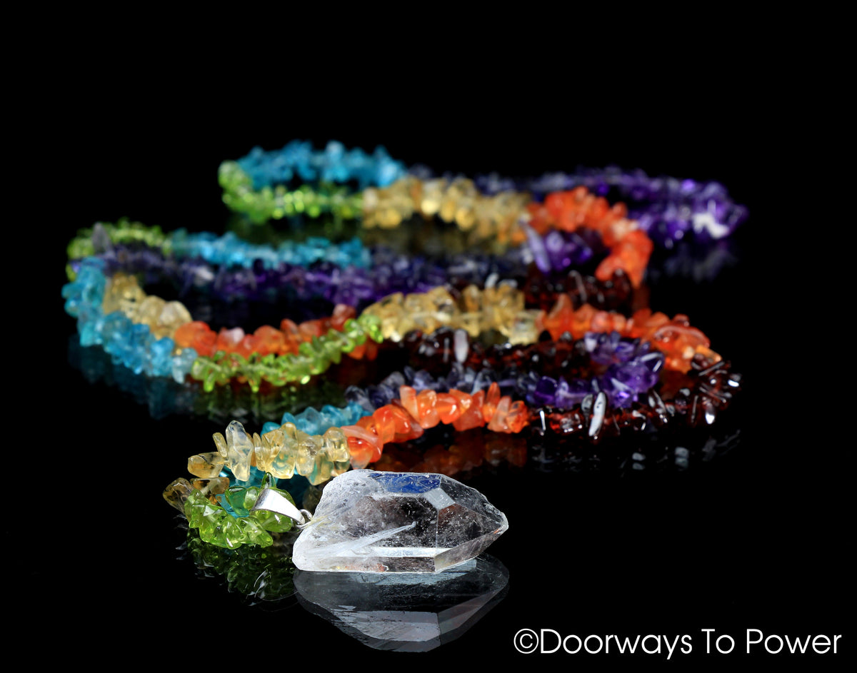 John of God Lemurian Crystal Chakra Necklace Pendant w/ Record Keepers