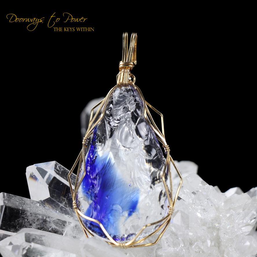 Tanzanite Fire Elestial Arcturian 5D Andara Crystal Pendant 14k