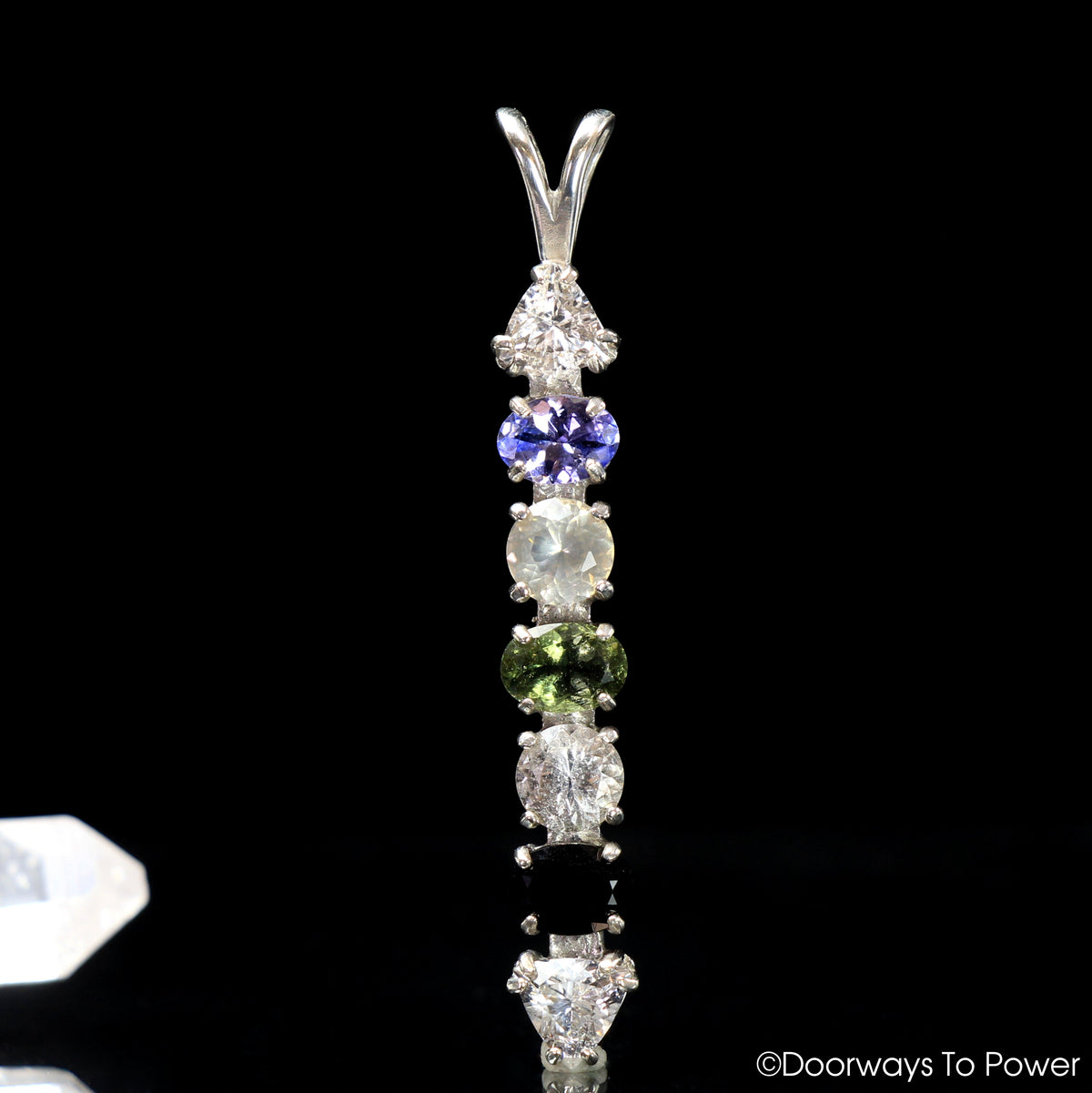 Synergy 7 Stones Pendant Azeztulite, Tanzanite, Danburite, Moldavite, Herderite, Tibetan Tektite, Phenacite