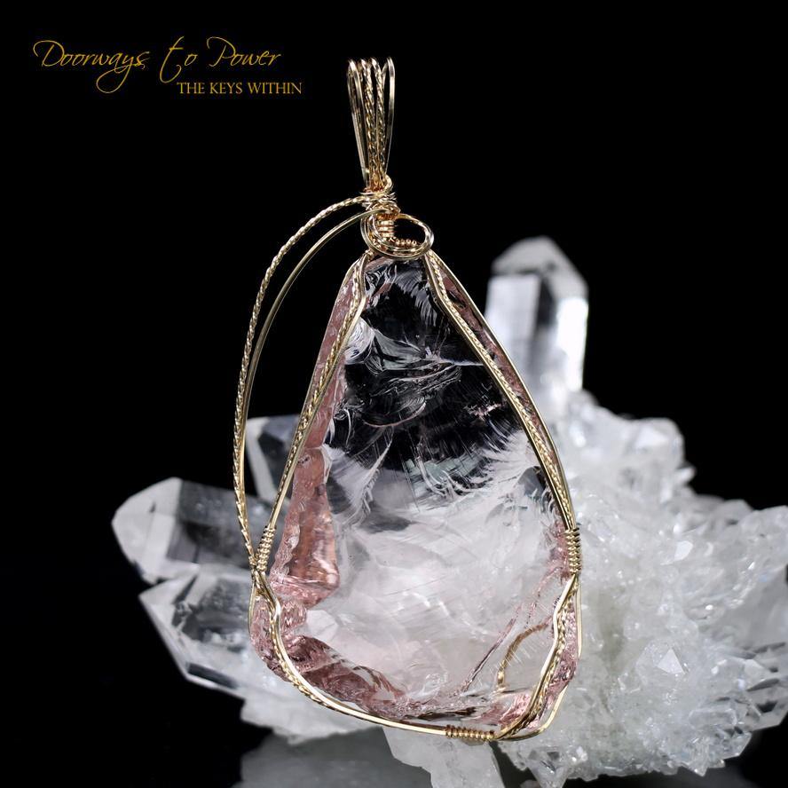 Arcturian StarSeed Pink Andara Crystal Pendant 14k 'Quantum Light Pod'