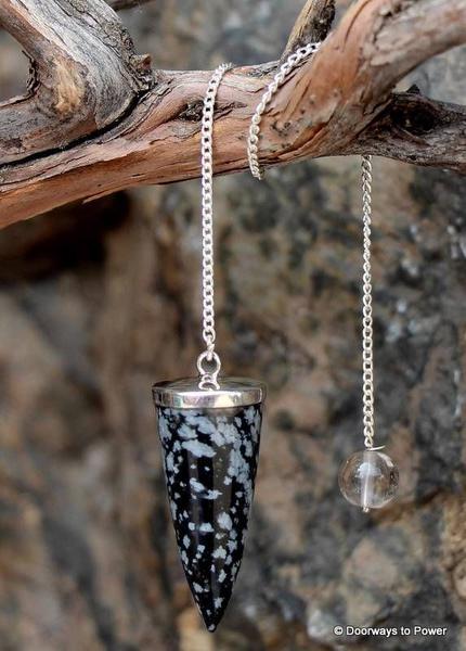 Snowflake Obsidian Crystal Pendulum .925 SS
