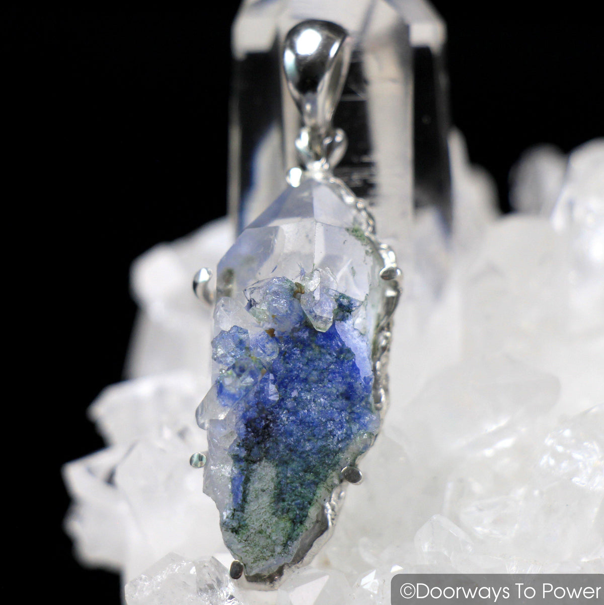 Dumortierite in Quartz Crystal Pendant .925 SS