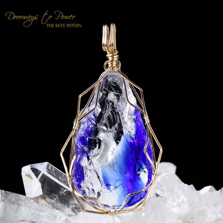 Tanzanite Fire Elestial Arcturian 5D Andara Crystal Pendant 14k