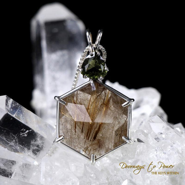 Flower of Life Pendant Golden Rutilated Quartz Moldavite