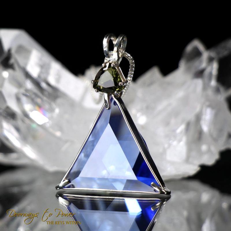 Siberian Blue Quartz Moldavite Star of David Vogel Pendant