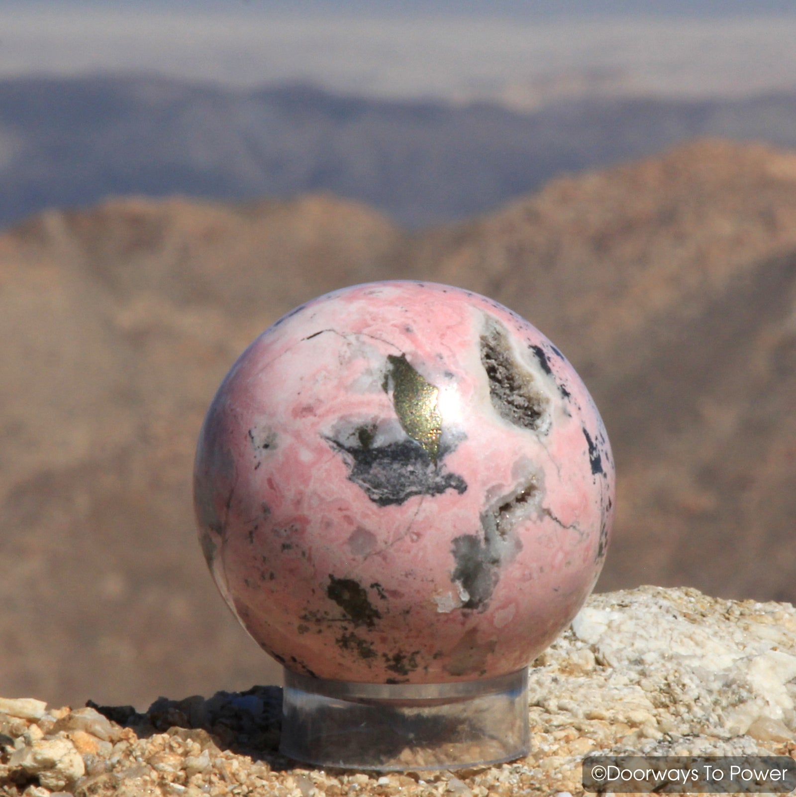3" Rhodochrosite Quartz & Pyrite Crystal Gemstone Sphere