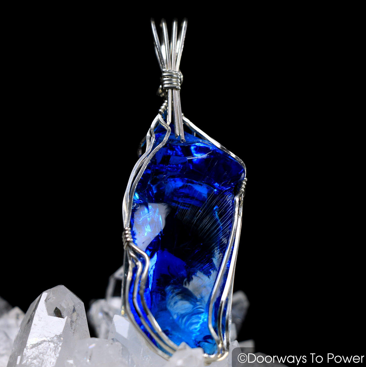 Electric Blue Atlantean Monatomic Andara Crystal Wire Wrap Pendant 