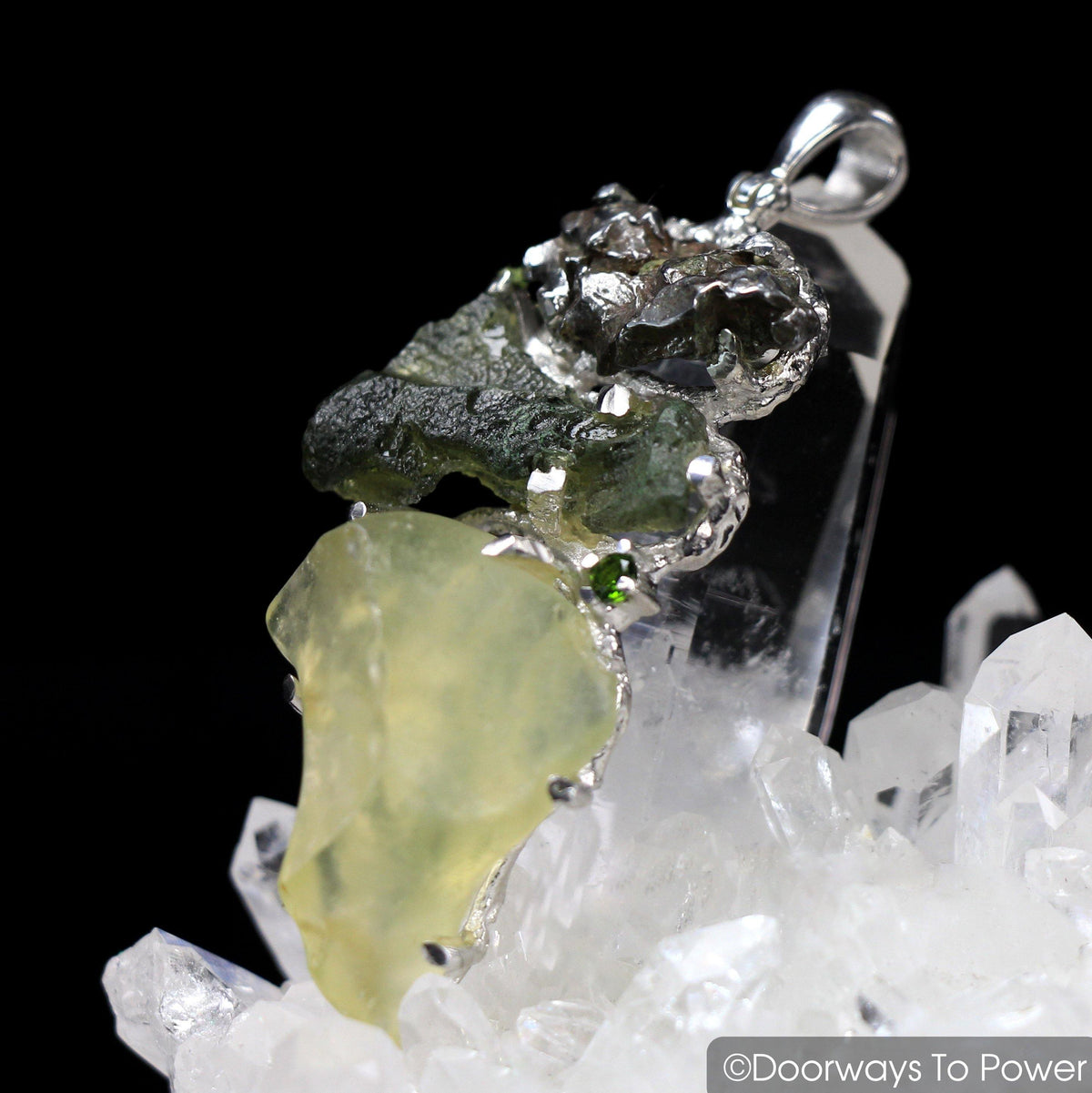 Meteorite Moldavite & Libyan Desert Glass Tektite Pendant 'Star Being'