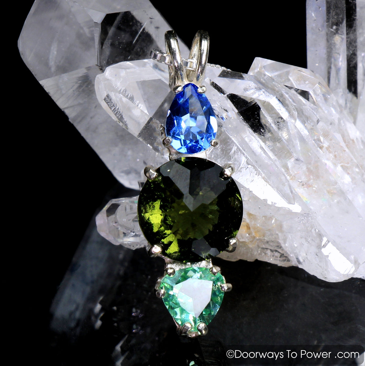 Mini Radiant Heart Pendant Tibetan Blue Obsidian, Moldavite & Tibetan Green Obsidian .925 SS