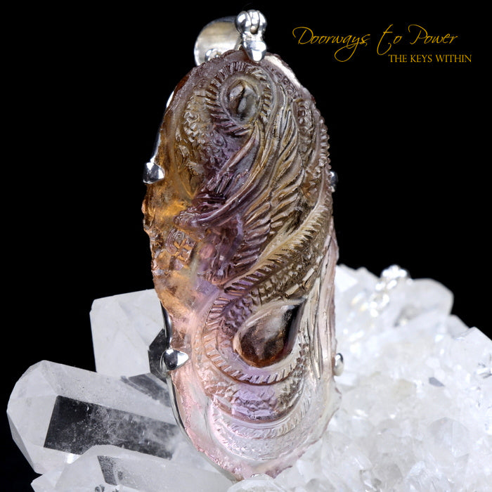 Hand Carved Ametrine Dragon Crystal Pendant