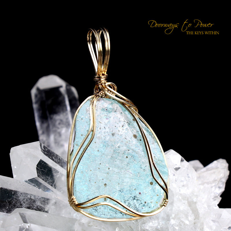 Aqua Atlantean Sea foam Andara Crystal Pendant 14k 