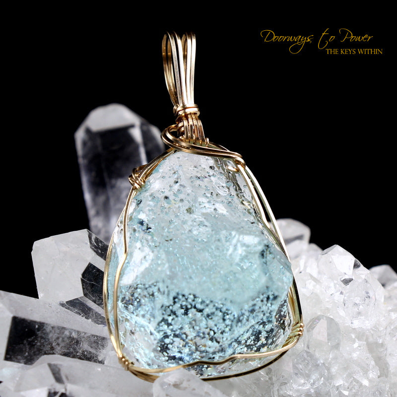 Aqua Atlantean Sea foam Andara Crystal Pendant 14k 