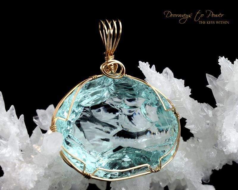 Aqua Serenity Monatomic Andara Pendant 14k 'Atlantean Hologram'
