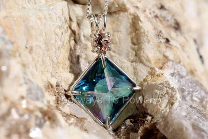 Aqua Aura Magician Stone Pendant w/ Morganite