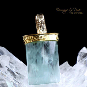 Light Language Pendant 22k Gold Aquamarine