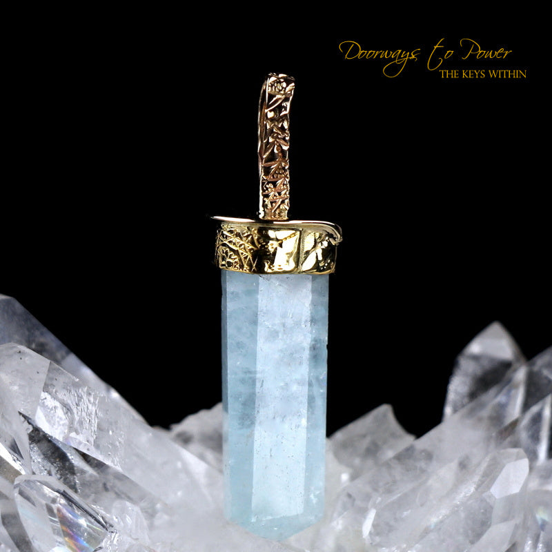 Aquamarine Light Language Crystal Pendant 22k 